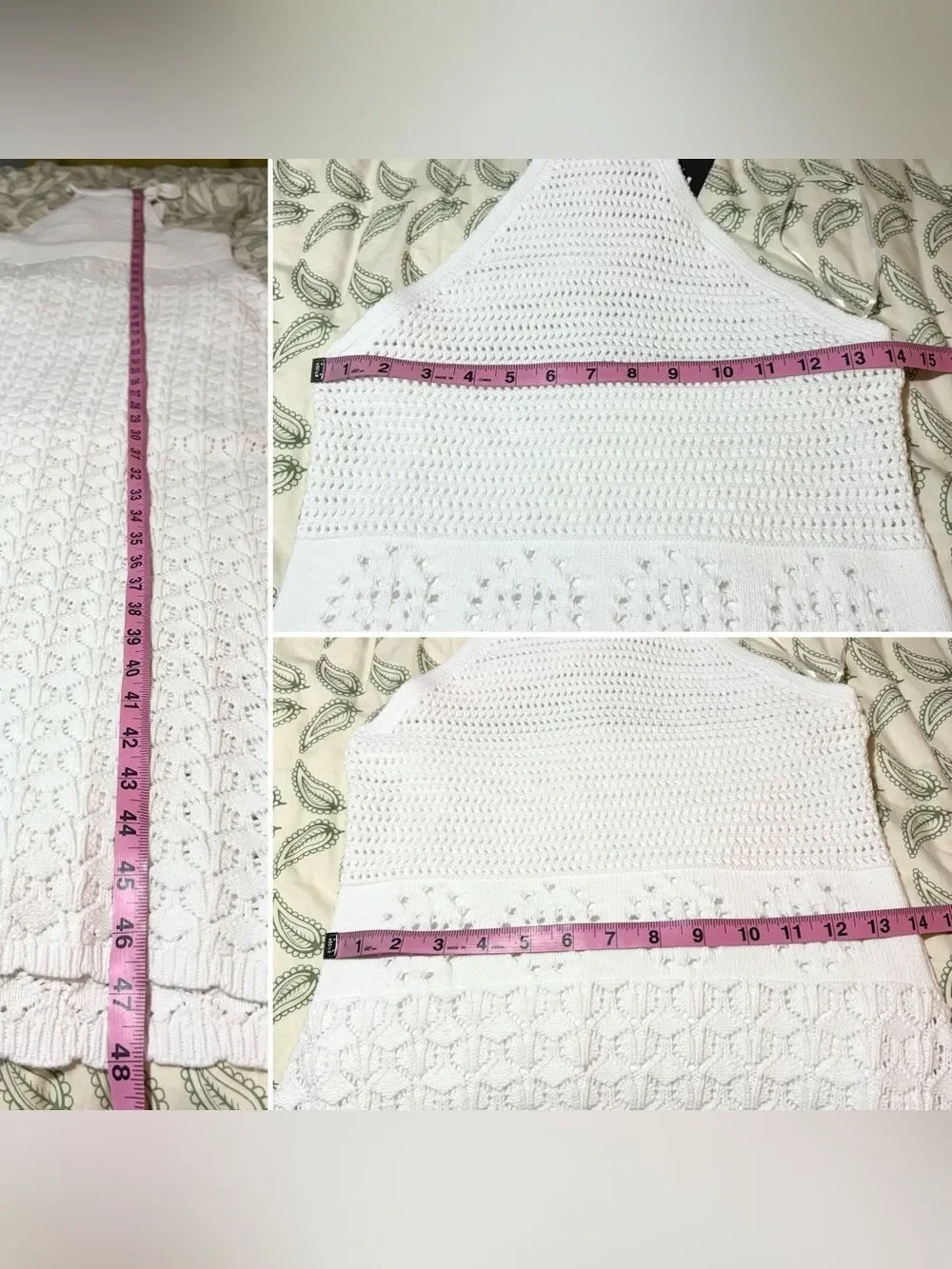 Frye Textured Knit Bright White Crochet Halter Midi Dress Sweater Dress M NWT